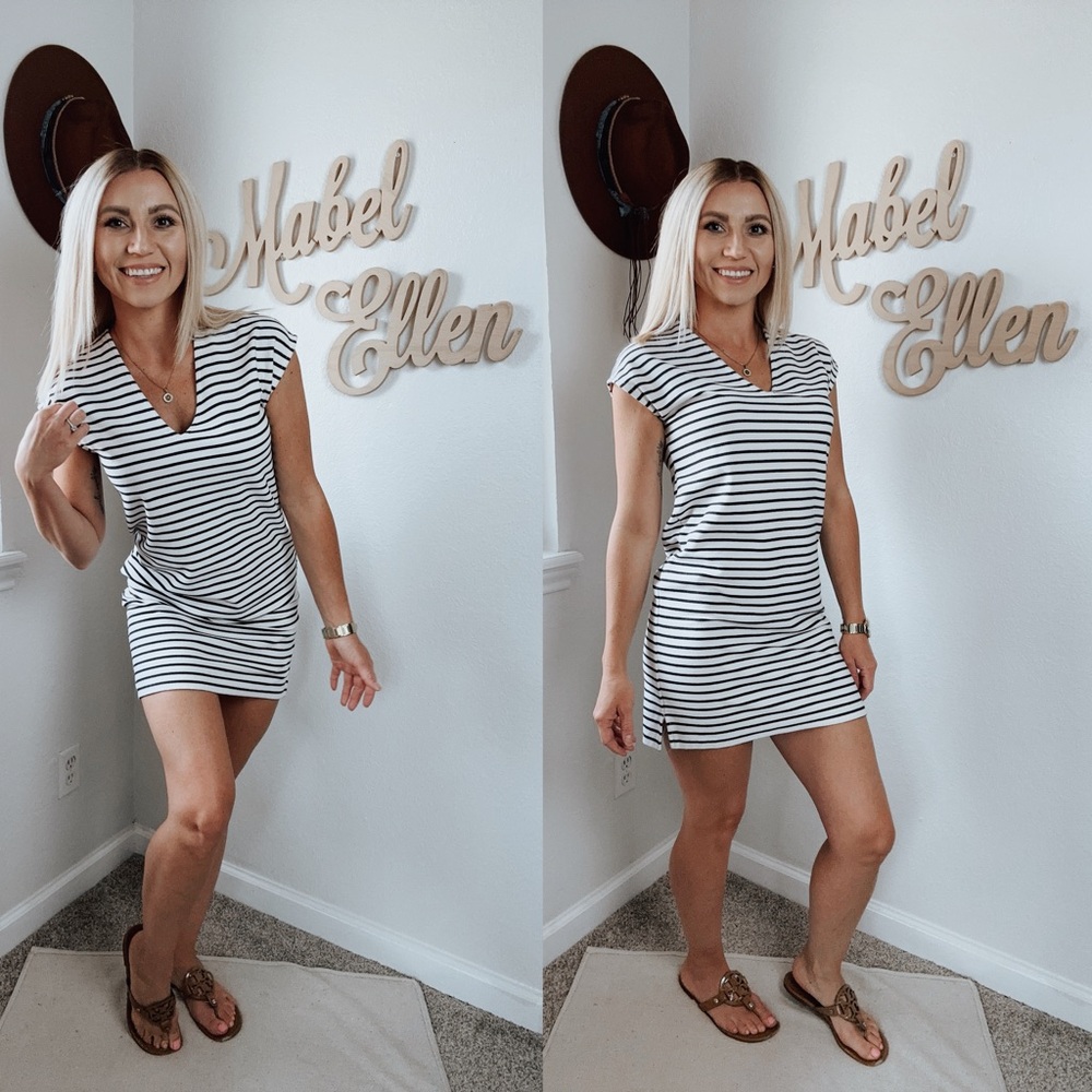 J. Crew coastal resort wear white and navy striped linen cover up dress XXS